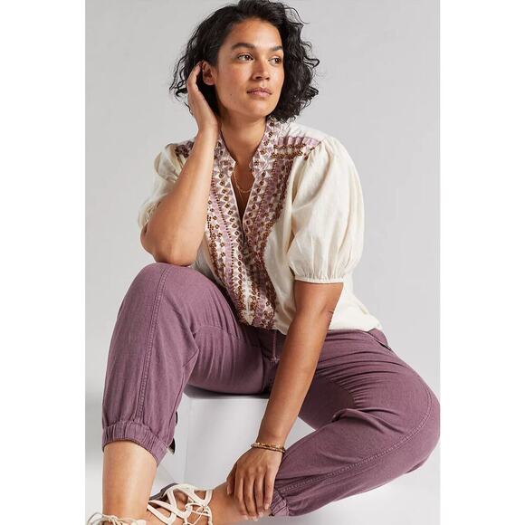 Anthropologie Embroidered Beaded Peasant Blouse, Used, Plus Size 1X - Picture 1 of 8